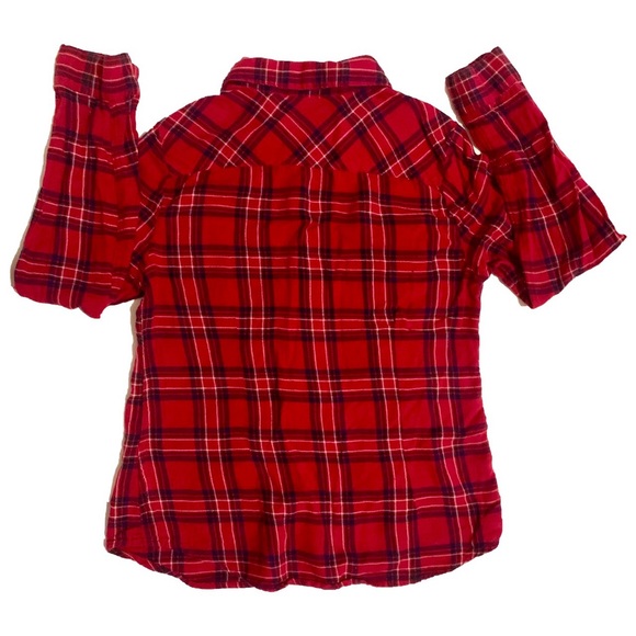 Red Plaid Long Sleeve Flannel Shirt - Picture 2 of 4